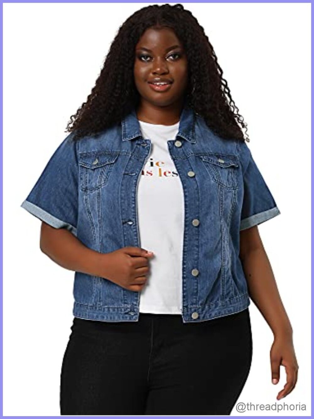 Plus Size Short Sleeve Button Denim Jacket Trucker Casual